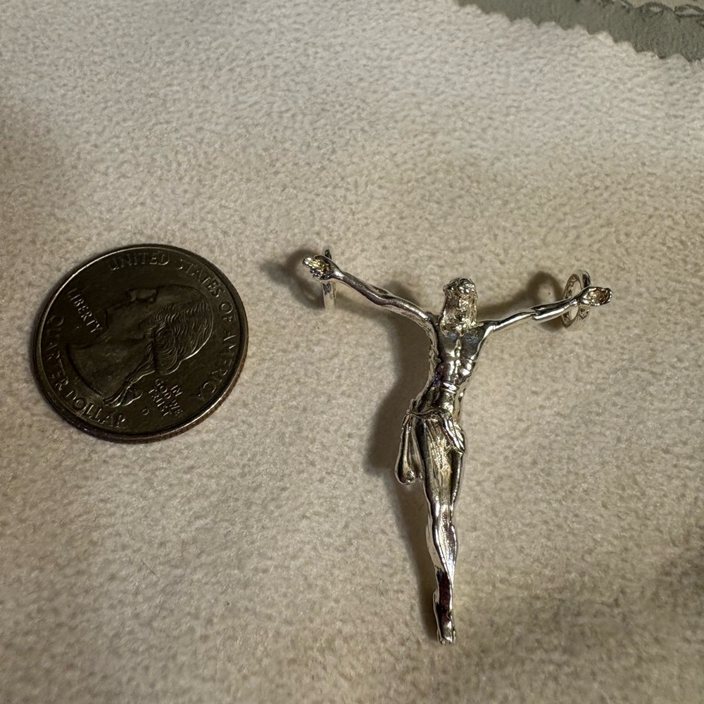 Solid sterling  Crucifix Pendant Charm with Detailed Corpus